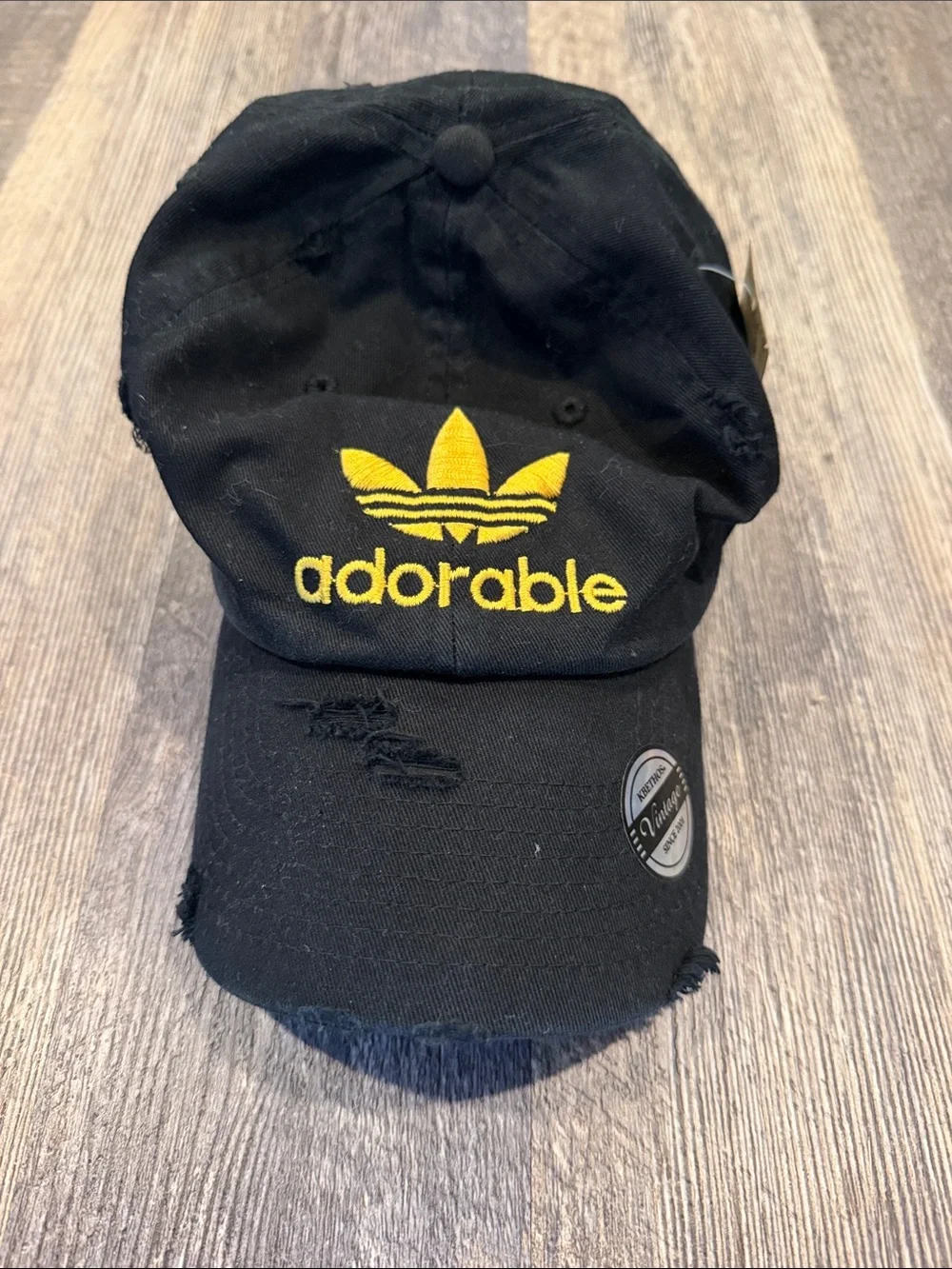 Adidas’ style Black 'adorable' Embroidered Cap with Yellow Logo
